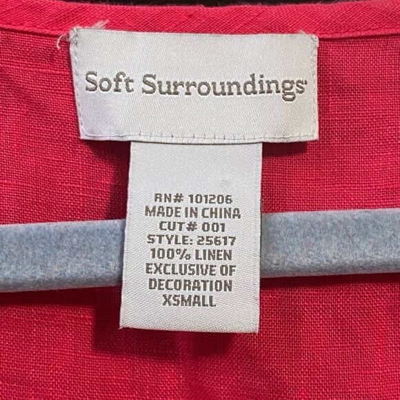 Soft Surroundings Womens Pink 100% Linen Tab Sleeve Top, Size XS - Picture 3 of 6